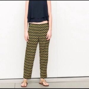 Zara yellow navy blue geometric pattern Women's Pants size large